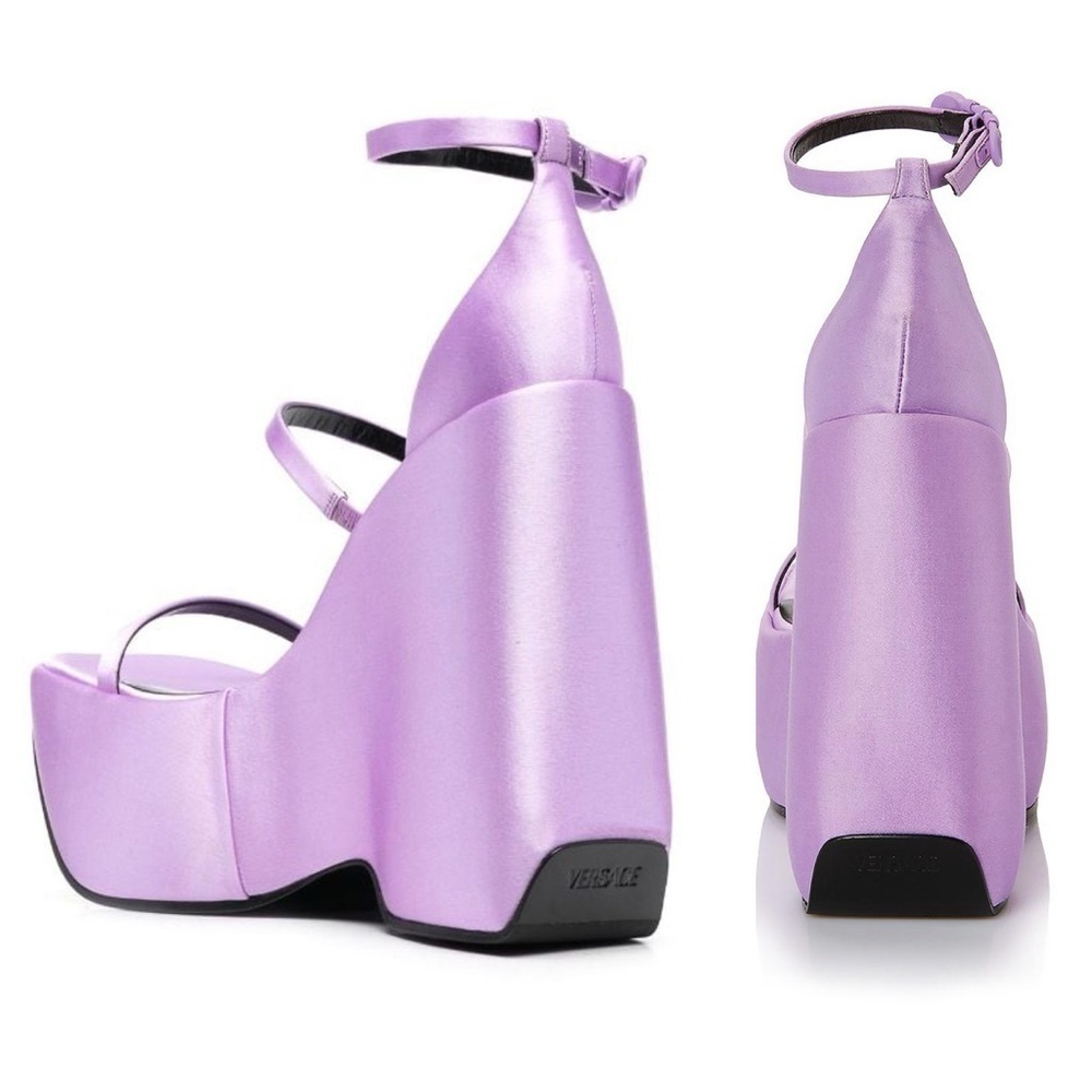 Versace Purple Satin Platform Sandals Safety Pin 10 Cocktail Y2K New 🟡 - Picture 3 of 16